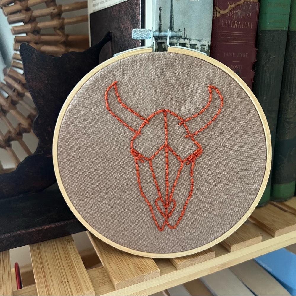 Embroidered Cow Skull Wall Art